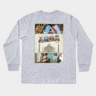 Greetings from Agra in India Vintage style retro souvenir Kids Long Sleeve T-Shirt